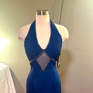 Elegant Blue Halter Prom Dress
